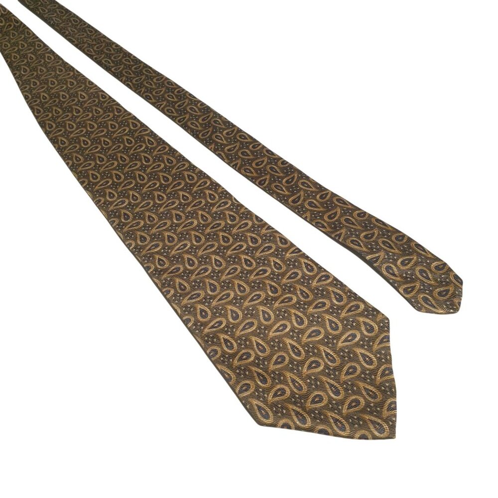 Geoffrey Beene Vintage Mens Paisley Neck Tie 56 x 4 Gold Olive Blue Office Gift